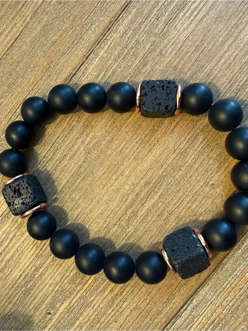 Men’s Matte Black Onyx & Lava Stone Stretch Bracelet
